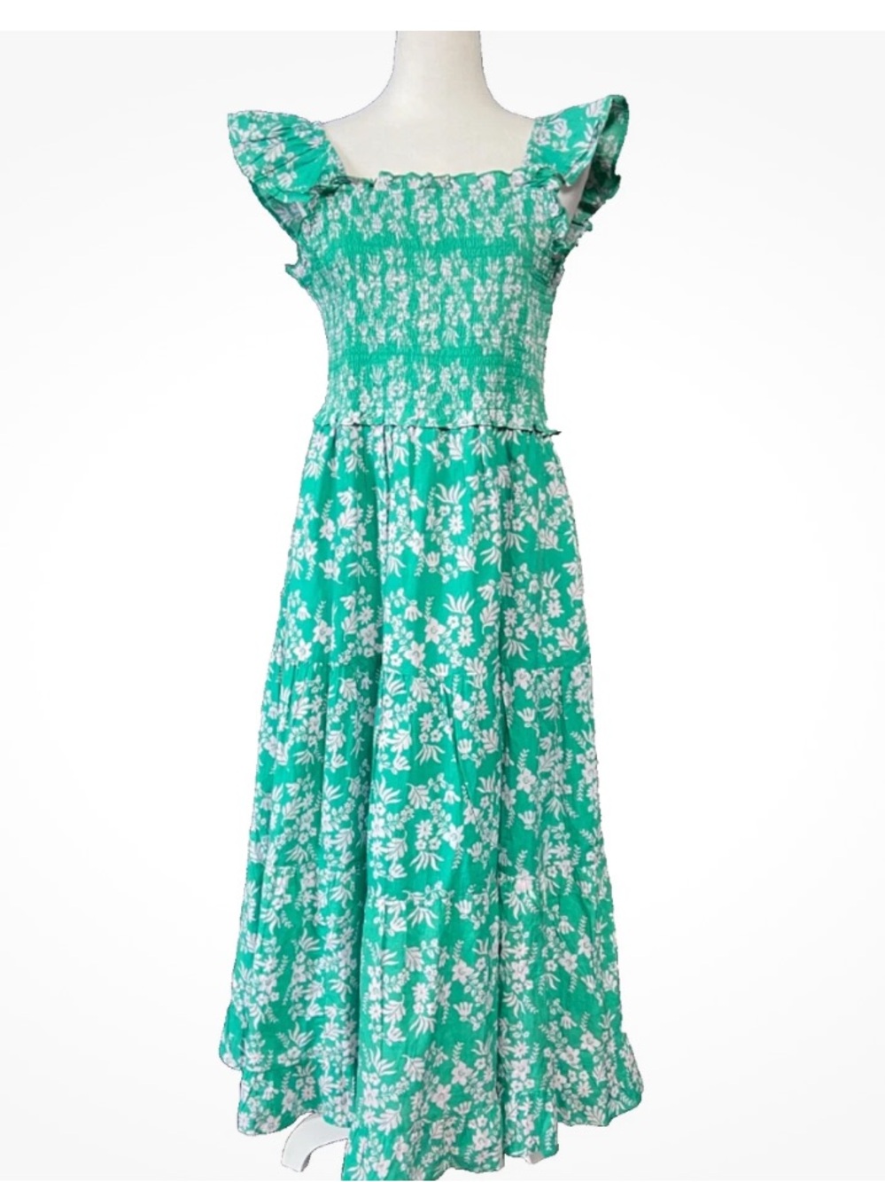 Green Floral Smocked Maxi Dress THML